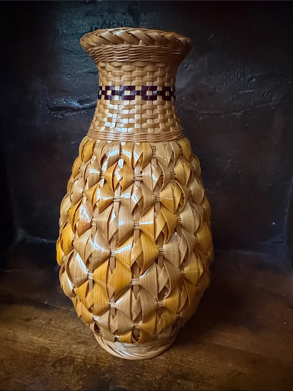 Vintage Rattan Handwoven Natural Brown Decorative Vase - Pineapple Style